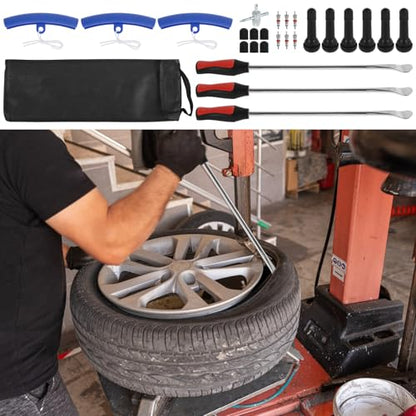 Tire Spoons Set, 15.5 Inches Steel Tire Changing Tool, Motorcycle Tire Changer, Tire Removal Tool Includes Rim Protectors, Rustproof Tire Spoon Levers for Motorcycle Bicycle Tire Replacement