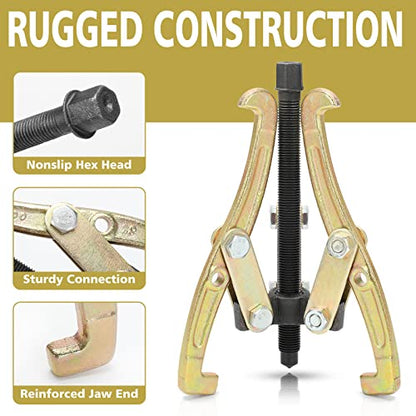 MOFEEZ 8" 3 Jaw Gear Bearing Puller Removal Tool for Slide Gears, Pulley, and Flywheel（Gold）