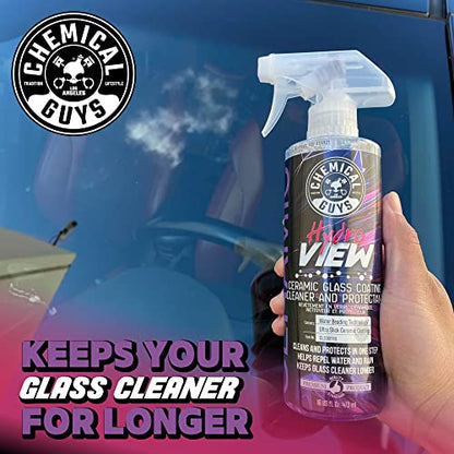 Chemical Guys, HydroView Ceramic Glass Cleaner & Coating for Windows, 16 oz | Cleans glass while adding a hydrophobic layer that beads water and cuts spots for clearer views in rain or fog