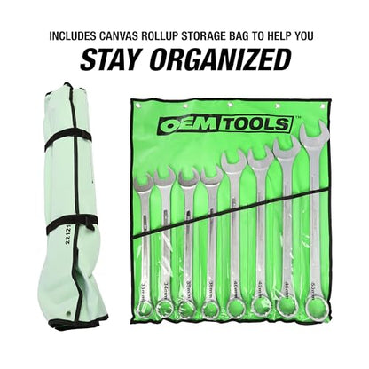 OEMTOOLS 22121 8-PC Metric Jumbo Combination Wrench Set, 33mm-50mm, 12 Pt. Box End Metric Wrench Set, 15° Offset Wrenches, Chrome Plated Finish with Wrench Roll - style: 8 piece metric (33-50 millimeter)