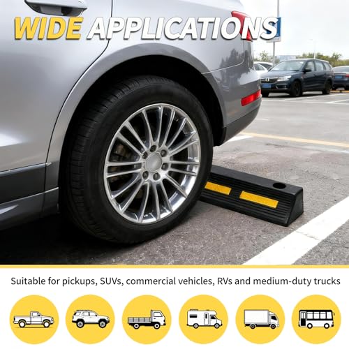 Vacallity 2 Pcs 17"L Heavy Duty Rubber Wheel Stops Parking Stopper for Garage Parking Aid Durable High-Visibility Tire Blocks Parking Aid Gadgets Tire Stops for Cars Trucks RVs with Bolt Installation - size: 3"Height2Pcs