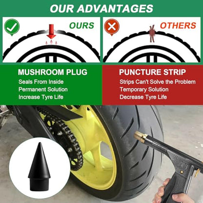 Tire Repair Kit, Tire Plug Kit Tire Repair Tools to Fix Punctures and Plug Flats Patch Kit with Mushroom Plug for car Motorcycle, Truck, ARB, ATV, Tractor, RV, SUV, Trailer