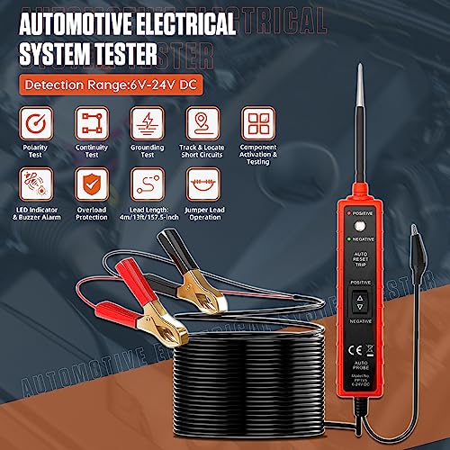 Power Short Circuit Probe Tester, 6V-24V LED Test Light, Short-Circuit Tracking Location and Buzzer Alarm, Automative Circuit Tester with Polarity & Continuity Test Function