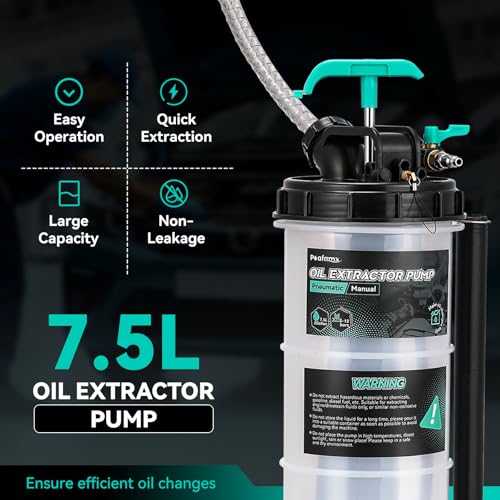 Poafamx 7.5L Oil Extractor Pump Pneumatic/Manual, 2 Gallon Fluid Extractor | Oil Vacuum Change Pump with 5 Tubes and Extended Storage Units for Automotive, Truck, Boats Oil Change - size: 2 Gallon