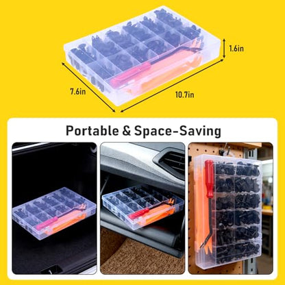 2Sets 260PCS Car Bumper Retainer Clips Kit - Auto Plastic Rivets & Push Fasteners Set, Most Popular Sizes for Door Trim, Panel, Fender - Compatible with GM, Ford, Toyota, Honda, Chrysler - size: 2X260pcs+5tool