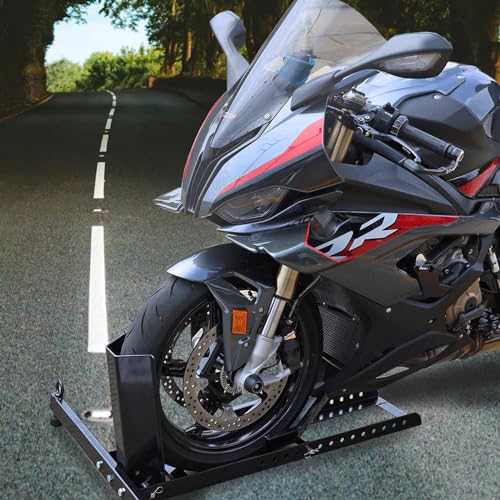 Jack Boss Motorcycle Wheel Chock, Motorcycle Stand Up to 1800LBs, Wide Range 3 Inch to 5 Inch Support Adjustable Front Tire Stand Chocks for Trailer and Truck, Suitable for Most Motorcycles