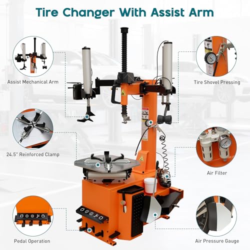 Albott 2HP Tire Changer with Assist Arm & Wheel Balancer for 12"–24" Rims | 12"–22" Outside Clamp, 12"–24" Inside Clamp, Tire Mounting and Wheel Balancing Equipment for Garages & Commercial Auto Shops - size: 12"–24" Dual Arm Combo