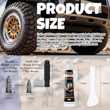 10ML*2 Tire Repair Glue with 30PCS Tire Repair Rubber Nails, Tire Repair Glue Kits, for Vacuum Tires Puncture Repair on Cars, Motorcycles, Trucks, and Tractors, Tire Plug kit.