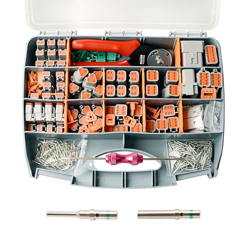 452 Pcs Grey DT Deutsch Connector Kit, 2 3 4 6 8 12 Pin, Waterproof, DT Connector Removal Tool, Contacts Extraction Tools, Automotive Repair Accessory Kit, Seal Plugs - size: ZH-0068-1