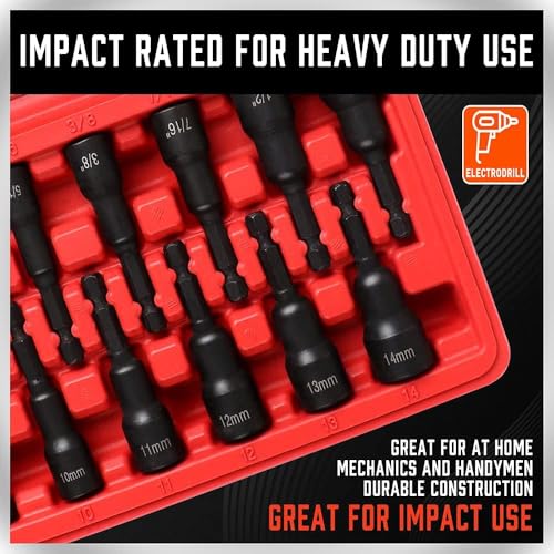 12-Piece Magnetic Nut Driver Set - Premium Impact Power Hex Nut Driver Drill Bit Master Kit, SAE & Metric, 1/4-Inch Quick-Change - style: 12-PC SAE & Metric (Universal Fit)