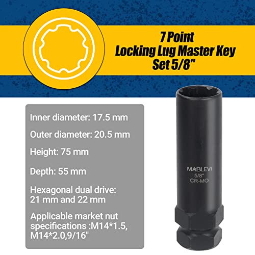 MABLEVI 8PCS Wheel Lock Removal Kit, SAE Metric Locking Lug Nut Master Key Set for Aftermarket and Factory Wheel Tire Keys, Removing Spline Lug Nut Socket - size: Standard 8pcs
