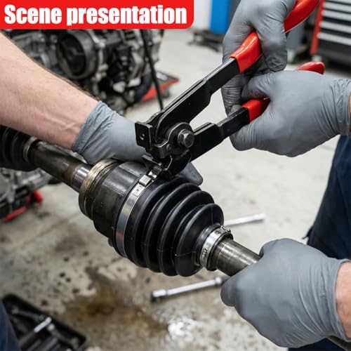 2PCS Car CV Boot Clamp Pliers, Automotive Joint Banding Tool with Cutter, CV Axle Boot Clamp Plier, Portable Vehicle Repair Tool Set for Most Cars, ATVs, UTVs (Red)