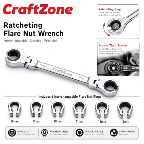 7-in-1 Ratcheting Open Flex-Head Wrench Set, Metric 8-14mm, 72-Tooth Gear, CR-V Steel, Durable Tool Box, Gift for Handyman