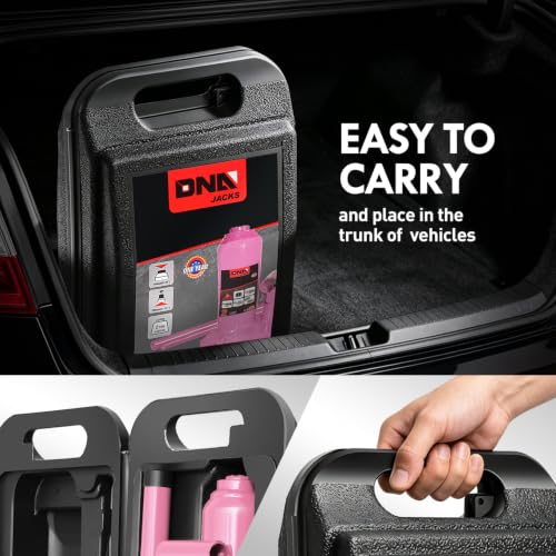 DNA Motoring 2 tons / 4000 lbs Lifting Automotive Welded Hydraulic Bottle Jackfor Sedans Repair, with Manual Handle & Carrying Storage Case, Pink - color: Pink, style: 2 ton