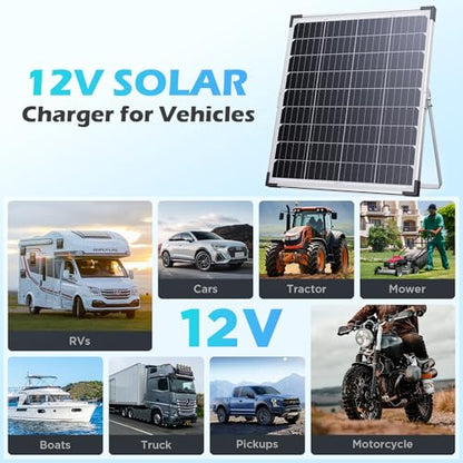 30W 12V Solar Battery Charger & Maintainer, Waterproof Trickle Charging Kit with IP68 Intelligent Controller, High-Performance Tempered Glass, for Car, RV, Marine, Camper and Trailer - size: 30W