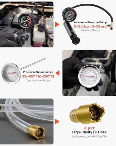 VEVOR Coolant Pressure Tester Kit, 31Pcs Radiator Vacuum Refill Kit with 3 Metal Adapters, Universal Fit, Automotive Cooling System Pressure Tester Tool, with Pressures Pump & Aluminum-Plastic Filler - size: 31Pcs