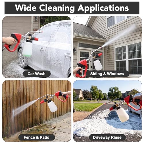 Foam Cannon for Pressure Washer, Dual Connector, 5000PSI Pressure Washer Gun, 2-in-1 Foam and Rinse Tool with 6 Nozzles, 1/4" Quick Connector for Car Truck SUV Washing - size: Dual Connector Kit