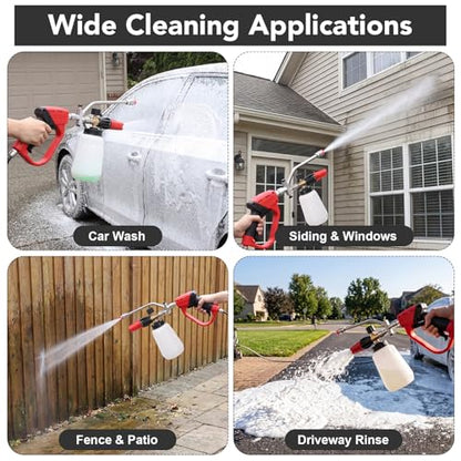 Foam Cannon for Pressure Washer, Dual Connector, 5000PSI Pressure Washer Gun, 2-in-1 Foam and Rinse Tool with 6 Nozzles, 1/4" Quick Connector for Car Truck SUV Washing - size: Dual Connector Kit