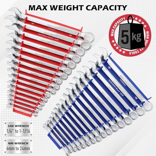 4-Pack Magnetic Wrench Organizer, 64-Slot Premium Wrench Rack Holder Tool Trays for Toolboxes Drawer Storage, SAE (1/4" - 1-1/16") & Metric (6mm - 24mm) - style: 64-Slot Value Pack / 4-Pack