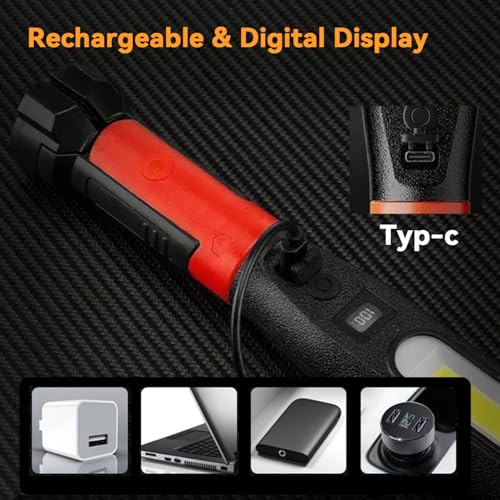 Magnetic Under Hood Work Light Bar, 3000LM Rechargeable LED Light Bar with 360° Rotating Clamps, Hooks and N50 Magnets, Waterproof Magnetic Hood Light for Camping, Emergency, Car Repair, Jobsite