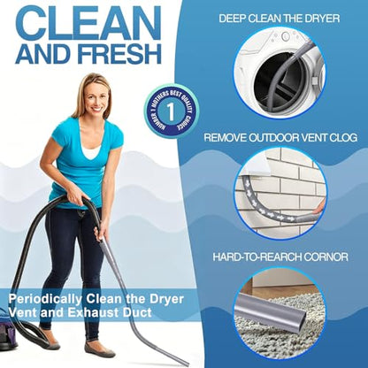 3 Pieces Dryer Vent Cleaner Kit: Vacuum Hose With Brush & Gloves Fits for Vacuums Cleaner, Refrigerator Condenser Coils, Tight Spaces Behind Appliances, Deep Cleaning Tools for Clogged Ducts-Gray - color: Gray(Complete Kit)