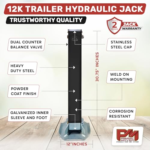 Primary Mover 12K Double Acting Hydraulic Trailer Jack (12,000 lb) - Power Jack 12K, Lift Trailer Jack Stand with Hydraulic Power Unit - style: 12k Jack Kit "Weld on"