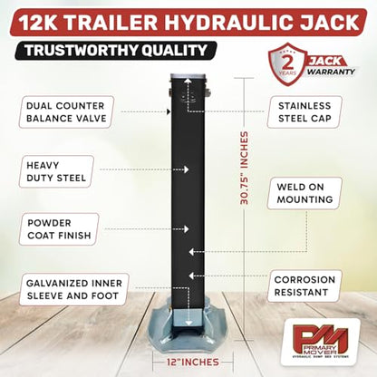 Primary Mover 12K Double Acting Hydraulic Trailer Jack (12,000 lb) - Power Jack 12K, Lift Trailer Jack Stand with Hydraulic Power Unit - style: 12k Jack Kit "Weld on"