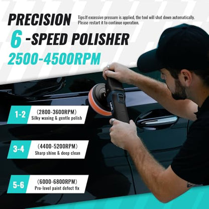 AUTIWOZ Car Polisher Buffer, 4 Inch/5 Inch Rotary Car Buffer Polisher 6 Variable Speed 2500-4500rpm, Polishing for Car Detailing Boat Sanding Polishing and Waxing, W04