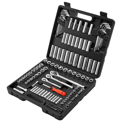 VEVOR Socket Set, 149 Pieces, 3/8 & 1/4 & 1/2 inch Drive Socket and Ratchet Set, SAE and Metric, Deep and Shallow, Mechanic Tool Kit with Bits, Accessories, Storage Case, CR-V Alloy Steel, for Repair - size: 1/4"&3/8"&1/2", style: 149 PCS