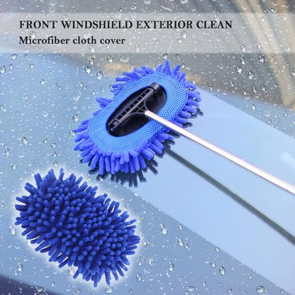 Car Windshield Cleaner Tool,3 in 1 Car Window Cleaner Tool Kit with Retractable Handle & 2 Re-Usable Microfiber Pads,180° Swivel Cars Cleaning Tools for Auto Outside/Inside