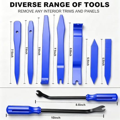18Pcs Car Trim Removal Tool Kit Pry Tool Set, Panel Clip Pliers Door Panel Removal Tool Automotive Clip Removal Tool, Plastic Pry Tool Kit Auto with Valve Stem Caps for Car Interior Repair, Blue - color: blue