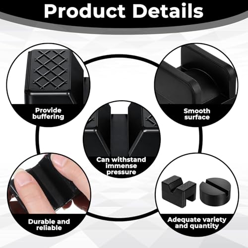 8 Pcs Jack Stand Pads, Black Rubber Cars Jack Stand Pads 2-3 Ton Universal Slotted Rail Pinch Welds Protector for Car Accessories