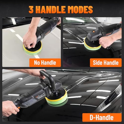 PLS03A Buffer Polisher Kit for Car, 12.5 Amp 6 Inch/7 Inch Rotary Car Polisher Waxer, 6 Variable Speed 1000-3000rpm, Detachable Handle, Car Polishing Machine for Car Detailing, Polishing and Waxing