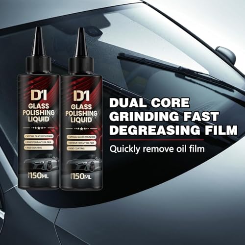 D1 Glass Polishing Liquid, 2025 New Car Glass Oil Film Remover and Auto Scratch Repair Compound, Car Glasses Polishing Compound, Anti-Fog Hydrophobic Coating Spray with Sponge (black-2pcs) - color: Black-2pcs