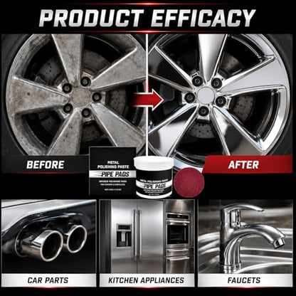 2Pcs Metal Polishing Paste, Pipe Infused Polishing Pads, Metal polish Care Kit Protectant Scratch Remover, Chrome Stainless Steel Aluminum Cars