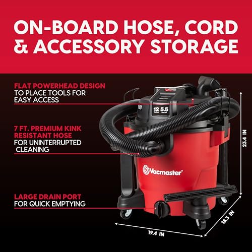 Vacmaster 12-Gallon 5.5 Peak HP Heavy-Duty Wet/Dry Vacuum - VJH1211PF 1101 - size: 12 Gallon