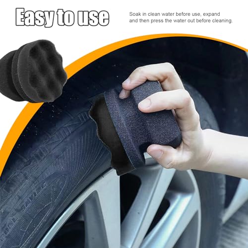 2 PCS Tire Shine Applicator, Reusable Foam Car Tire Dressing Applicator Pads with Ergonomic Design, Durable Automotive Detailing Sponge Tool for Applying Tire Shine (Black, Small) - size: Small