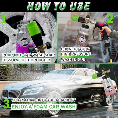 BEAR FORCE Innovative Pressure Washer Foam Cannon Pro+ (Thicker Suds, 3 Times of Life), 2026 Car Wash Snow Foam Blaster with One-Click Disassembly Technology + 1/4" Quick Plug, 34oz Bottle - color: Brass Foam Cannon