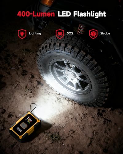 GOOLOO A5 Jump Starter with Air Compressor, 4000A Car Battery Booster | 4-in-1: 4000A Portable Car Jump Starter - 160 PSI Auto-Off Inflator - 45W USB-C Output with Built-In Cable - LED Flashlight - color: Yellow