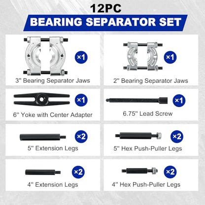 DASBET 12PCS Bearing Puller Set, Heavy Duty 5-Ton-Capacity Bearing Separator Kit with 2" and 3" Jaws, Wheel Hub Axle Puller Set Bearing Splitter Puller Kit Pinion Wheel Bearing Removal Kit - color: Blue