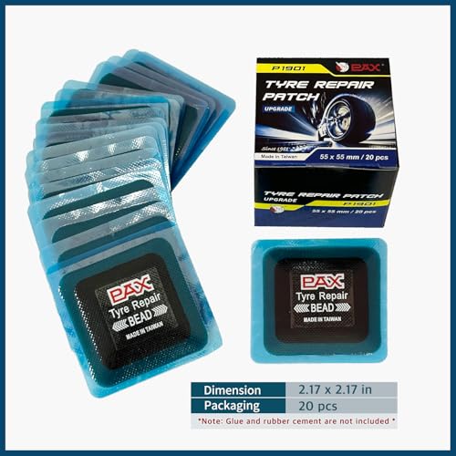 PAX 20 Pcs 55x55mm Upgraded Square 2-in-1 Tire Repair Patches, Suitable for Radial and Bias Tires on Motorcycle, Car, Truck, Agricultural Vehicles, BMX, ATVs, Inflatable Rubber - size: 55x55mm