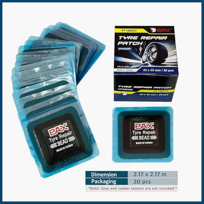 PAX 20 Pcs 55x55mm Upgraded Square 2-in-1 Tire Repair Patches, Suitable for Radial and Bias Tires on Motorcycle, Car, Truck, Agricultural Vehicles, BMX, ATVs, Inflatable Rubber - size: 55x55mm