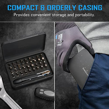 GreaTalent 37in1 S2 Steel Mini Ratchet Wrench Screwdriver Bit Set with 1/4" Hex Shank Phillips/Pozidriv/Hexagon/Torx/Slotted/Square Bits, 36-Tooth Gear, Magnetic Bit Holder, 90 Degree Drive Handle