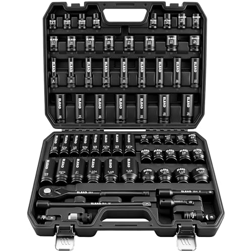 ELEAD 67 Piece 1/2" Drive Deep Impact Socket Set: Standard SAE (3/8"-1-1/4") & Metric (8-24 mm), Including 3 ", 5", 10" Extension Bar, Universal Joint, Ratchet Handle and Adapter - style: 67pcs 1/2'' Drive Impact Socket Set