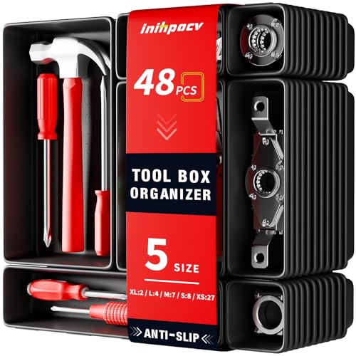 【48PCS & 5 Sizes】 Tool Box Organizer Tray, Toolbox Drawer Organizer with Non-Slip Pads, Desk Drawer Divider Set, Fits Rolling Tool Chest Cabinet for Garage & Workbench - color: 48PCS(5 size)