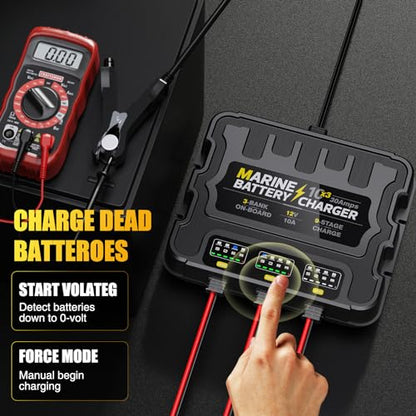 3 Bank Marine Battery Charger 30A (10A/Bank) 10X3, 12V,Waterproof,lifepo4 Boat Battery Charger Maintainer and Desulfator for AGM, Lithium,Deep-Cycle Batteries Boat Accessories - size: 3 Bank(30A)