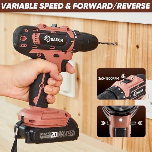 Saker 20V Tool Set with Drill, General Home Hand Tool Kit with 14-Inch Storage Bag, Tool Set with 20V Cordless Drill for DIY Projects, Home Repairs, Handyman, Mocha Brown