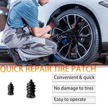 40 Pcs Vacuum Tire Repair Rubber Nail Plug Kit with 2 Sizes, Tire Patch Kit and Screwdriver, Fast Self-Service Tool for Car, Truck, Motorcycle