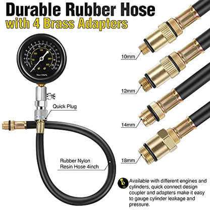 9 Pieces Automotive Compression Tester Kit and Spark Plug Tester, Universal Car and Motorcycle Engine Testing Tools for Cylinder Pressure Gauge (Black) - color: Black