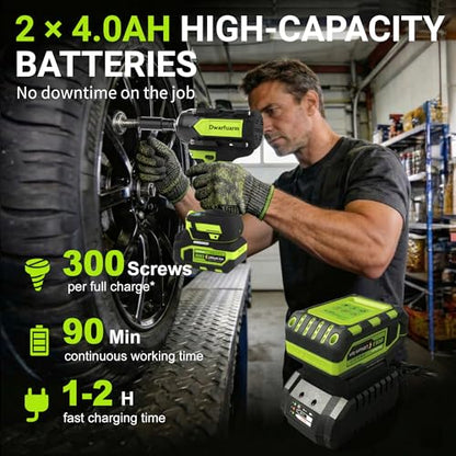 Cordless Impact Wrench 1/2 Inch, 1200N.m High Torque Brushless Impact Gun, 21V Power Impact Driver with 2×4.0Ah Batteries, 3-Speed modes & LED Light, 5 Sockets for Car/Mower (Black&Green)